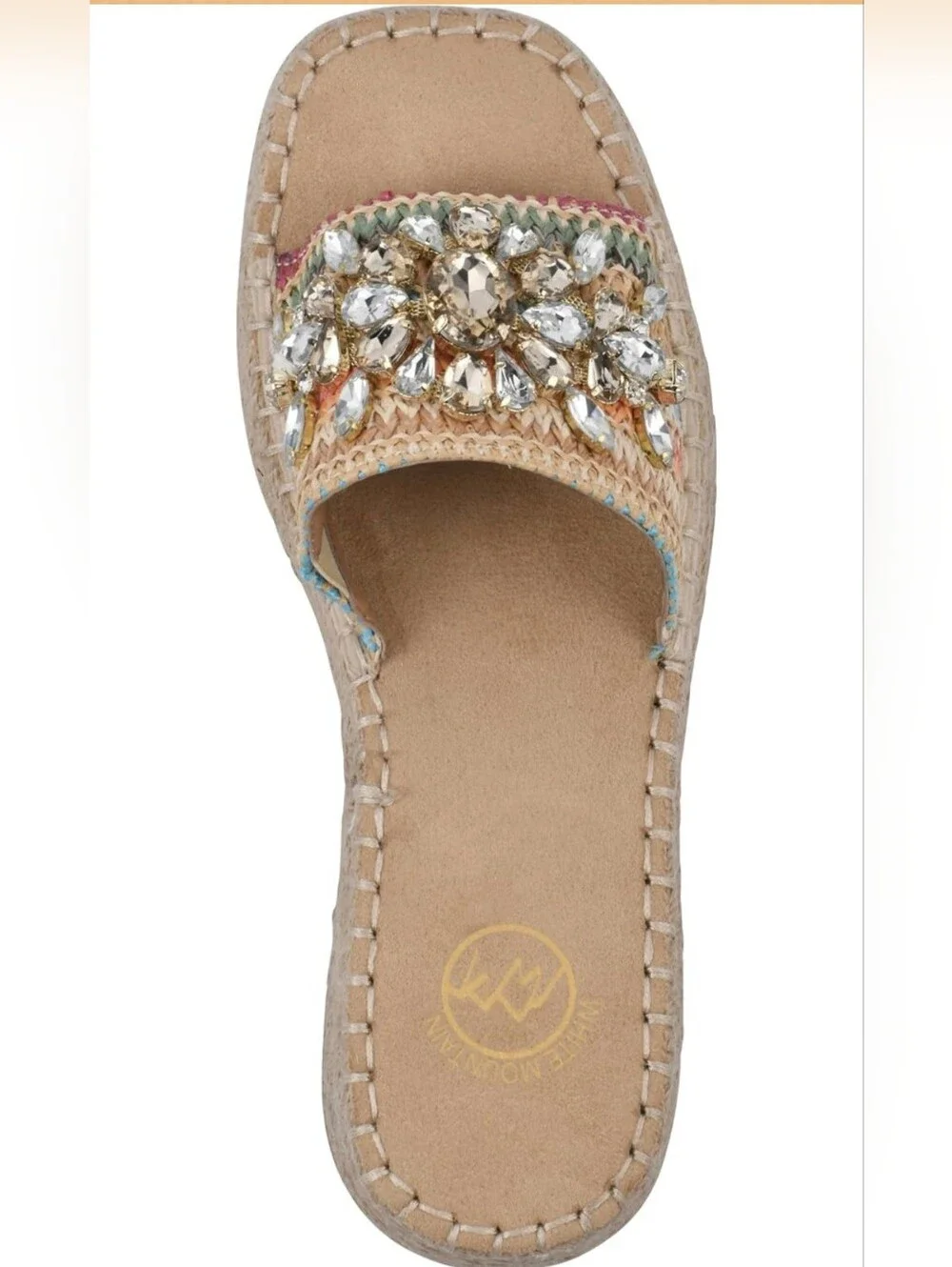 White‎ Mountain Bejeweled Rainbow Raffia Espadrille Wedge Slide Sandals Size 9.5